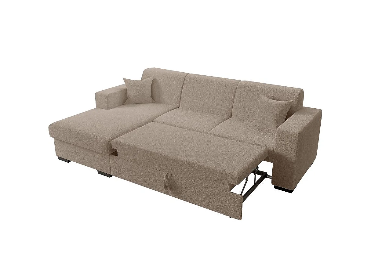 Canapé d'angle convertible 4 places avec coffre en tissu taupe FUJI