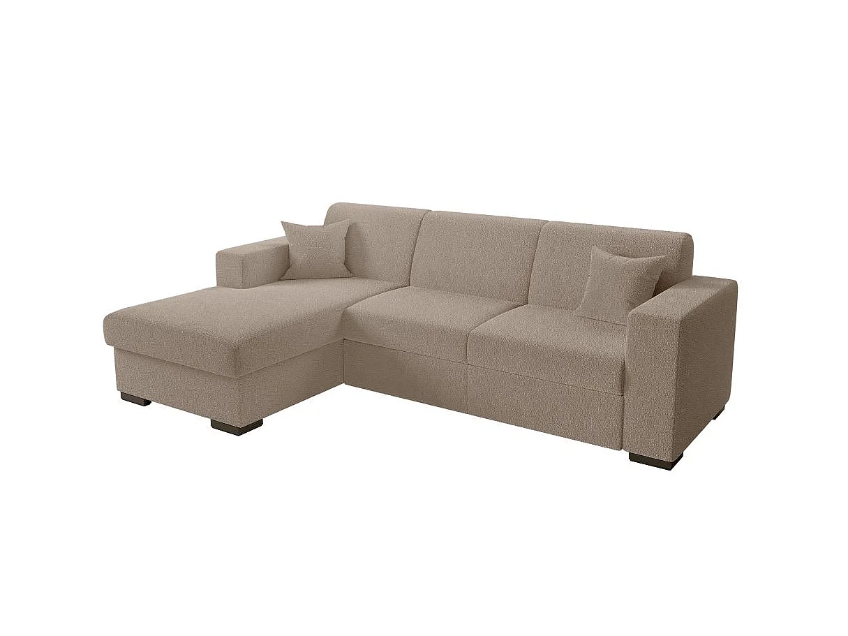 Canapé d'angle convertible 4 places avec coffre en tissu taupe FUJI