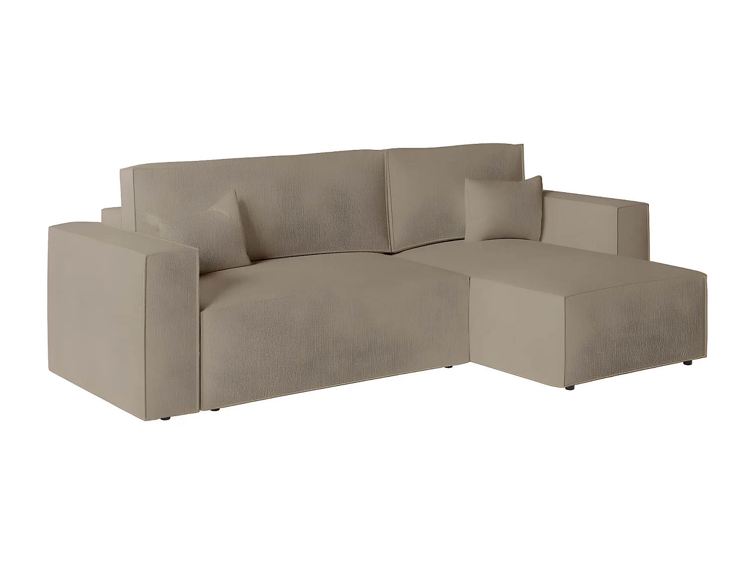 Canapé d'angle 3 places convertible réversible Clarisse avec coffre en tissu bouclette - Taupe - L269 x P159 x H89cm - Loungitude