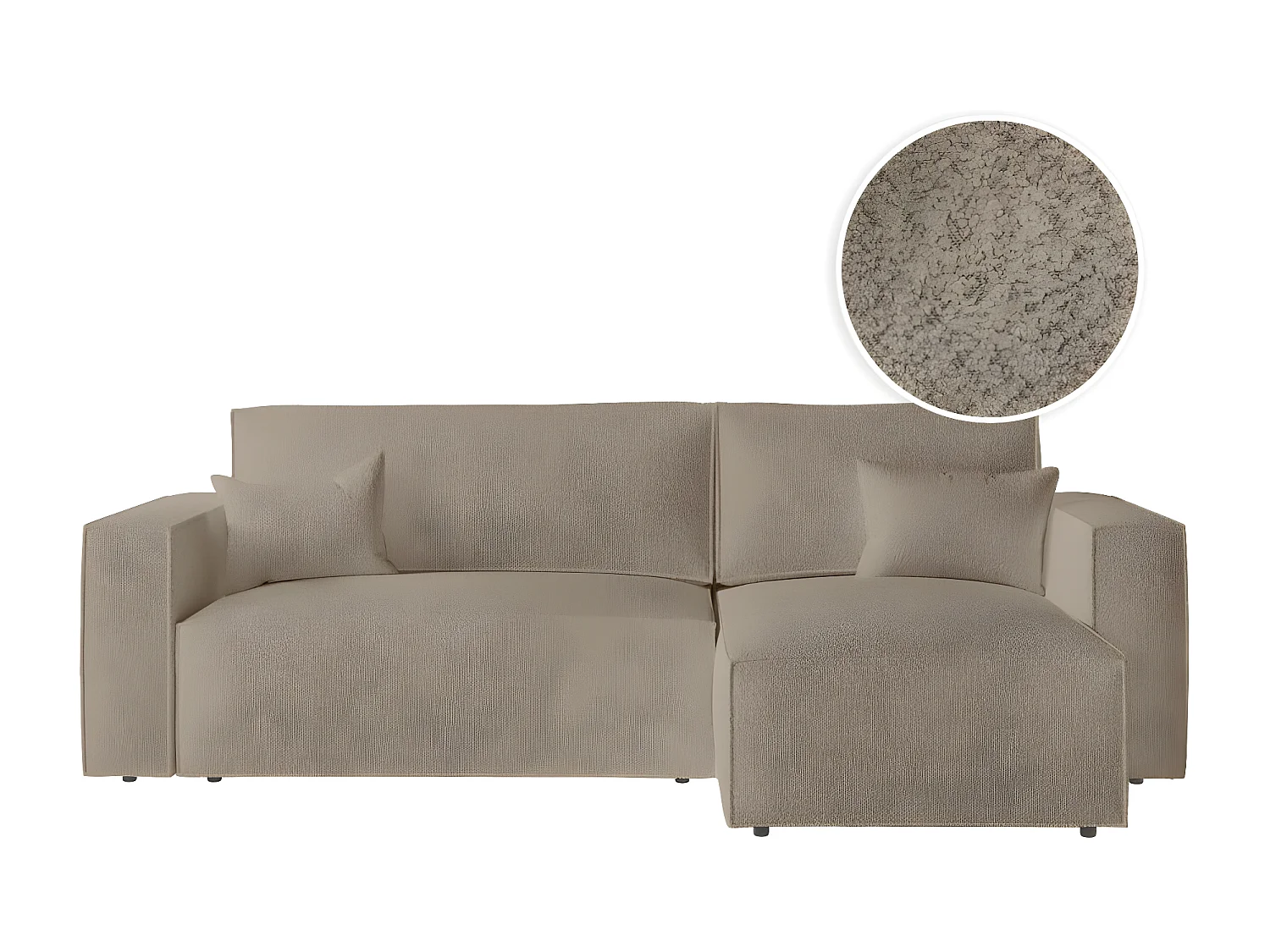 Canapé d'angle 3 places convertible réversible Clarisse avec coffre en tissu bouclette - Taupe - L269 x P159 x H89cm - Loungitude