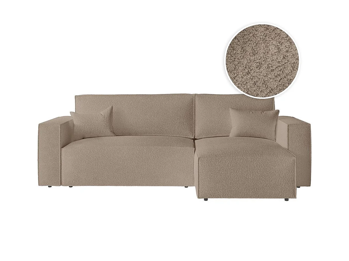 Canapé d'angle convertible 3 places avec coffre en tissu taupe