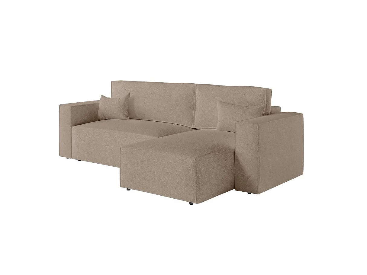Canapé d'angle convertible 3 places avec coffre en tissu taupe