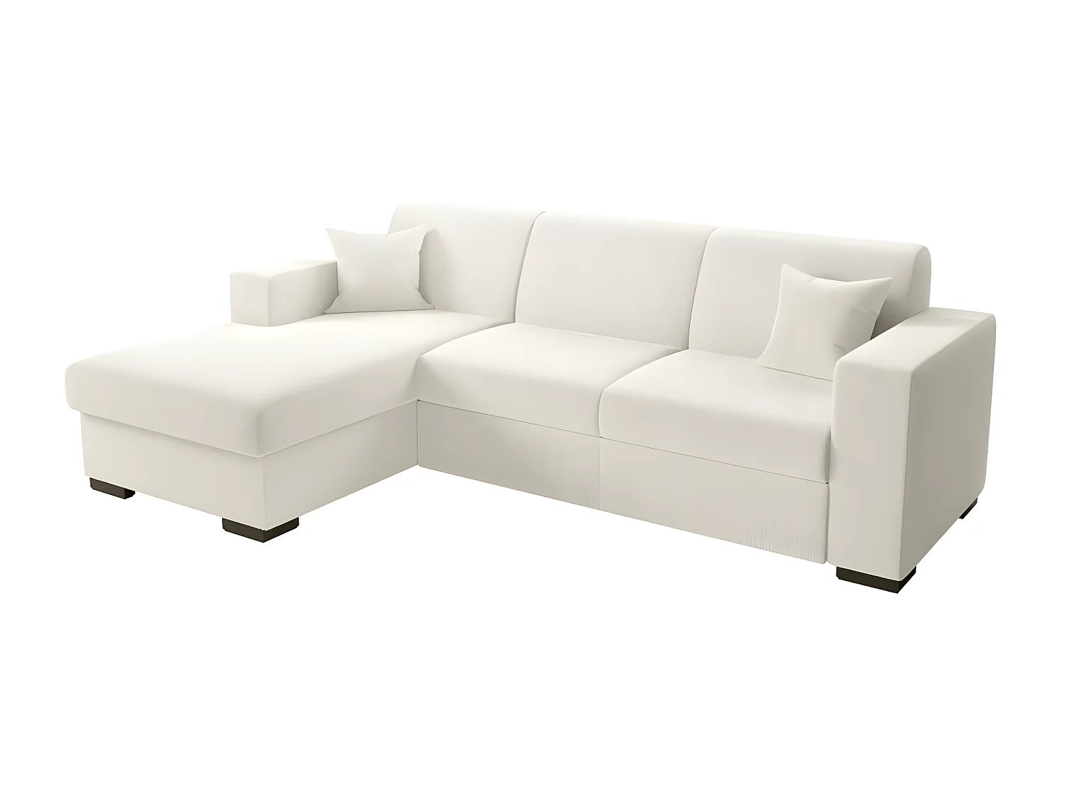 Canapé d'angle gauche 4 places Fuji XL convertible avec coffre en tissu bouclette - Blanc - L262 x P157 x H83cm - Loungitude