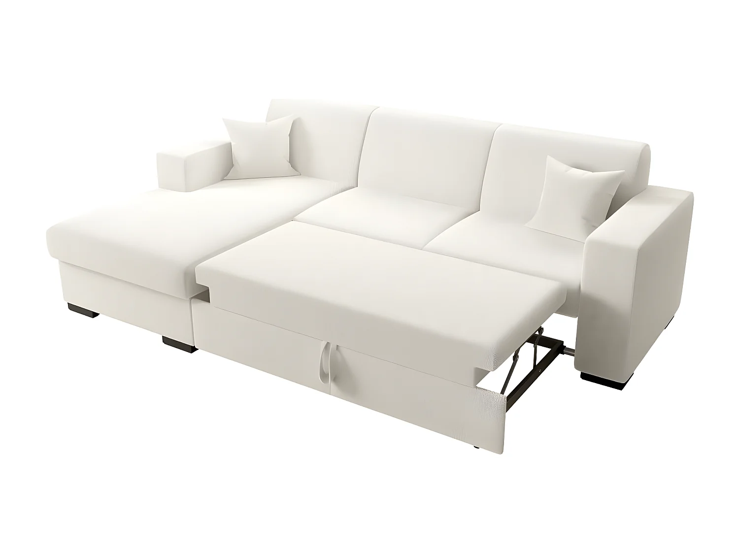 Canapé d'angle gauche 4 places Fuji XL convertible avec coffre en tissu bouclette - Blanc - L262 x P157 x H83cm - Loungitude