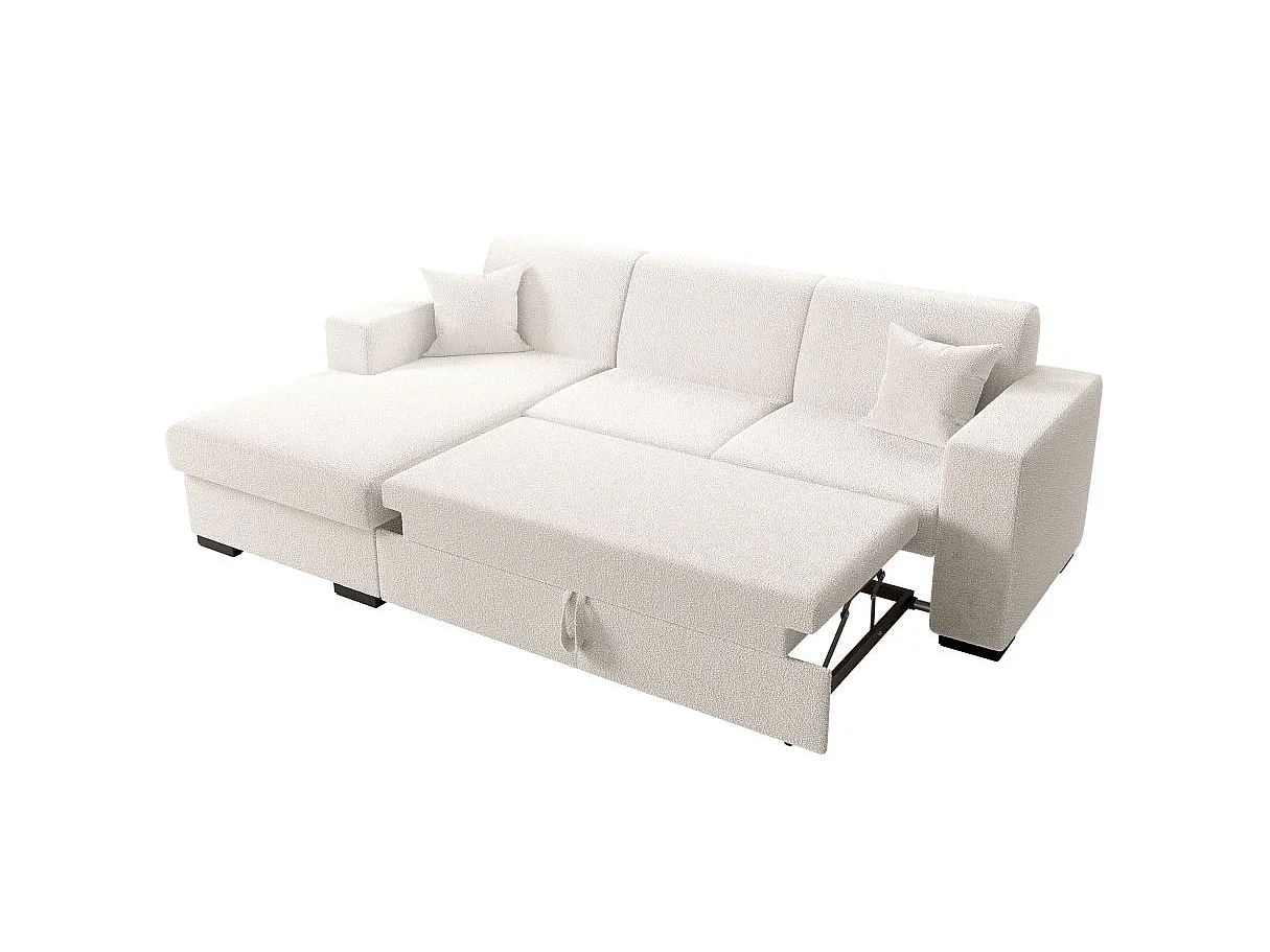 Canapé d'angle convertible 4 places avec coffre en tissu blanc FUJI