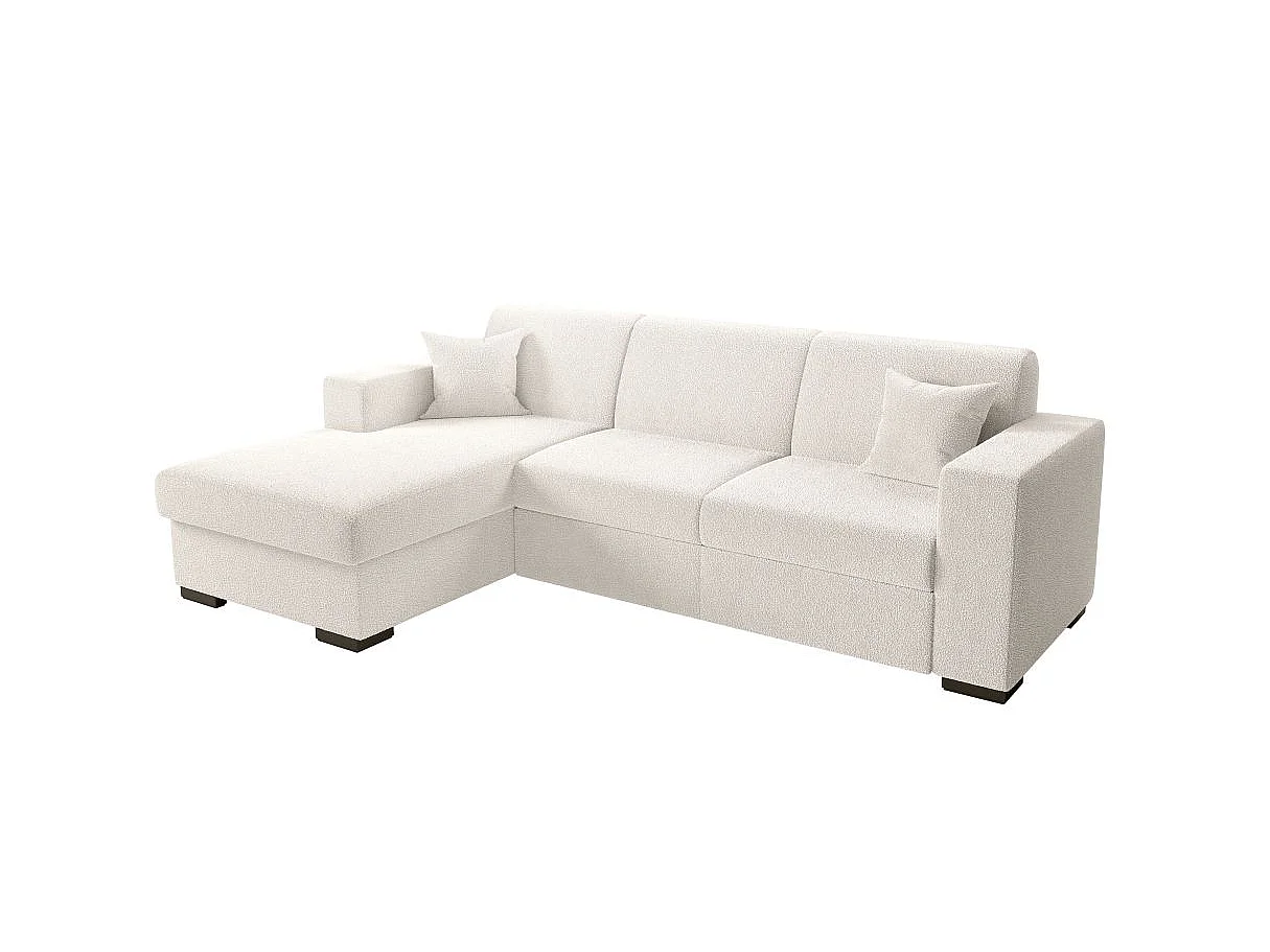 Canapé d'angle convertible 4 places avec coffre en tissu blanc FUJI