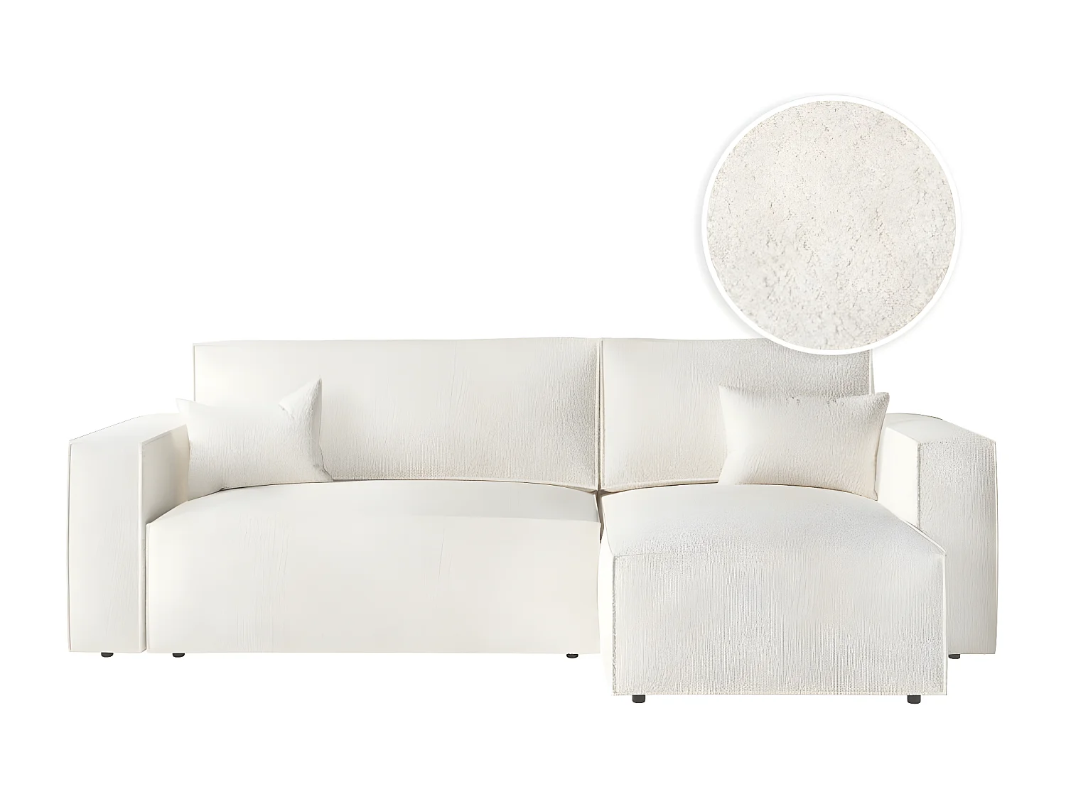 Canapé d'angle 3 places convertible réversible Clarisse avec coffre en tissu bouclette - Blanc - L269 x P159 x H89cm - Loungitude