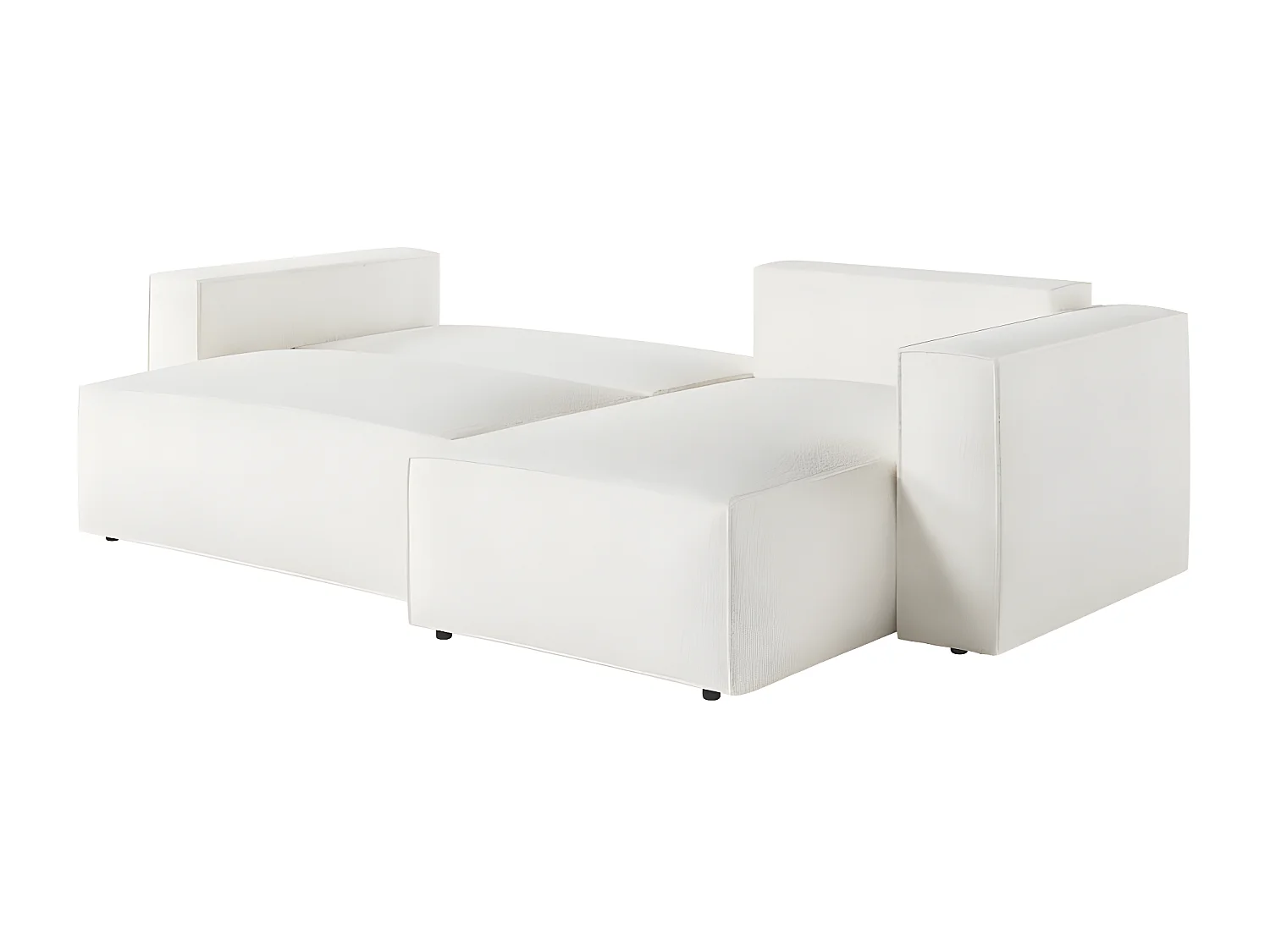 Canapé d'angle 3 places convertible réversible Clarisse avec coffre en tissu bouclette - Blanc - L269 x P159 x H89cm - Loungitude