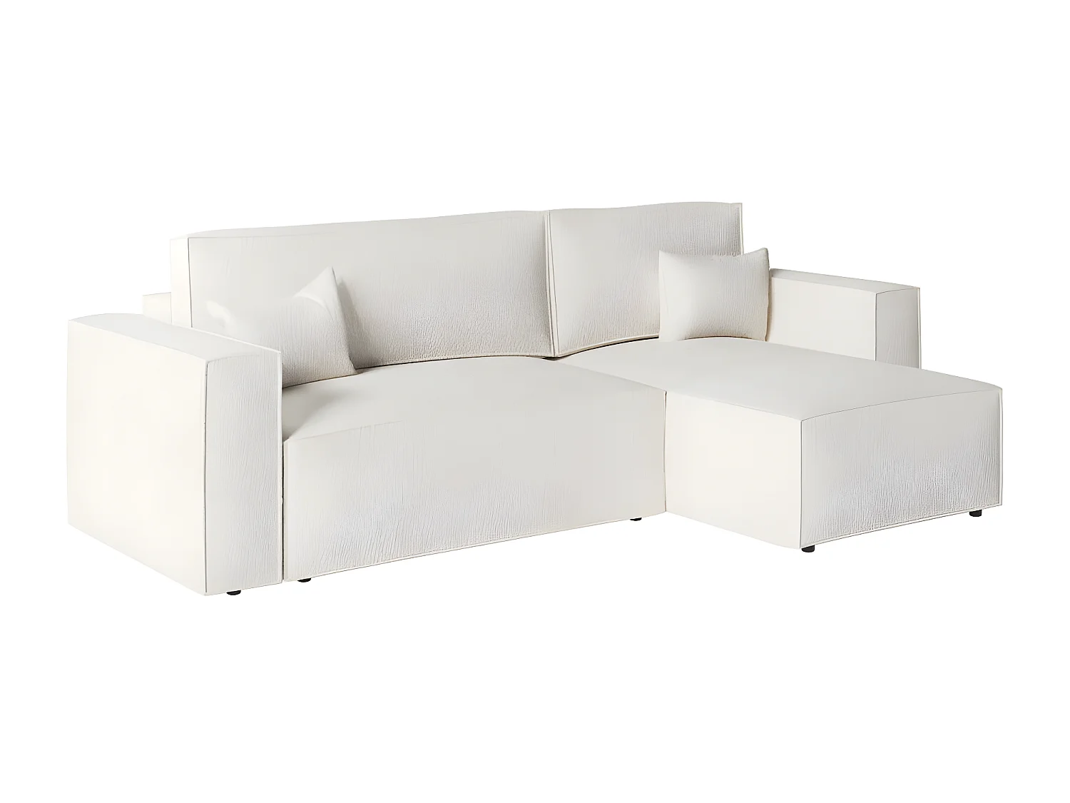Canapé d'angle 3 places convertible réversible Clarisse avec coffre en tissu bouclette - Blanc - L269 x P159 x H89cm - Loungitude