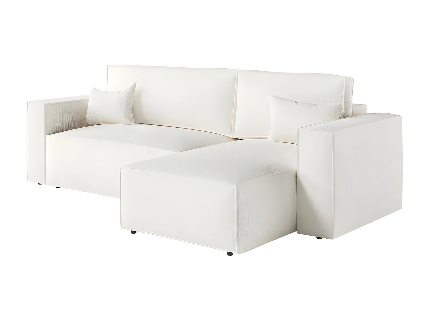 Canapé d'angle 3 places convertible réversible Clarisse avec coffre en tissu bouclette - Blanc - L269 x P159 x H89cm - Loungitude