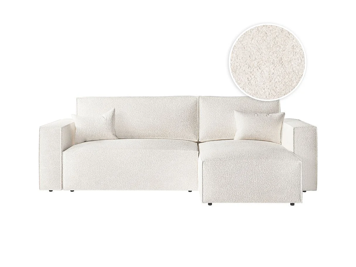 Canapé d'angle convertible 3 places avec coffre en tissu blanc