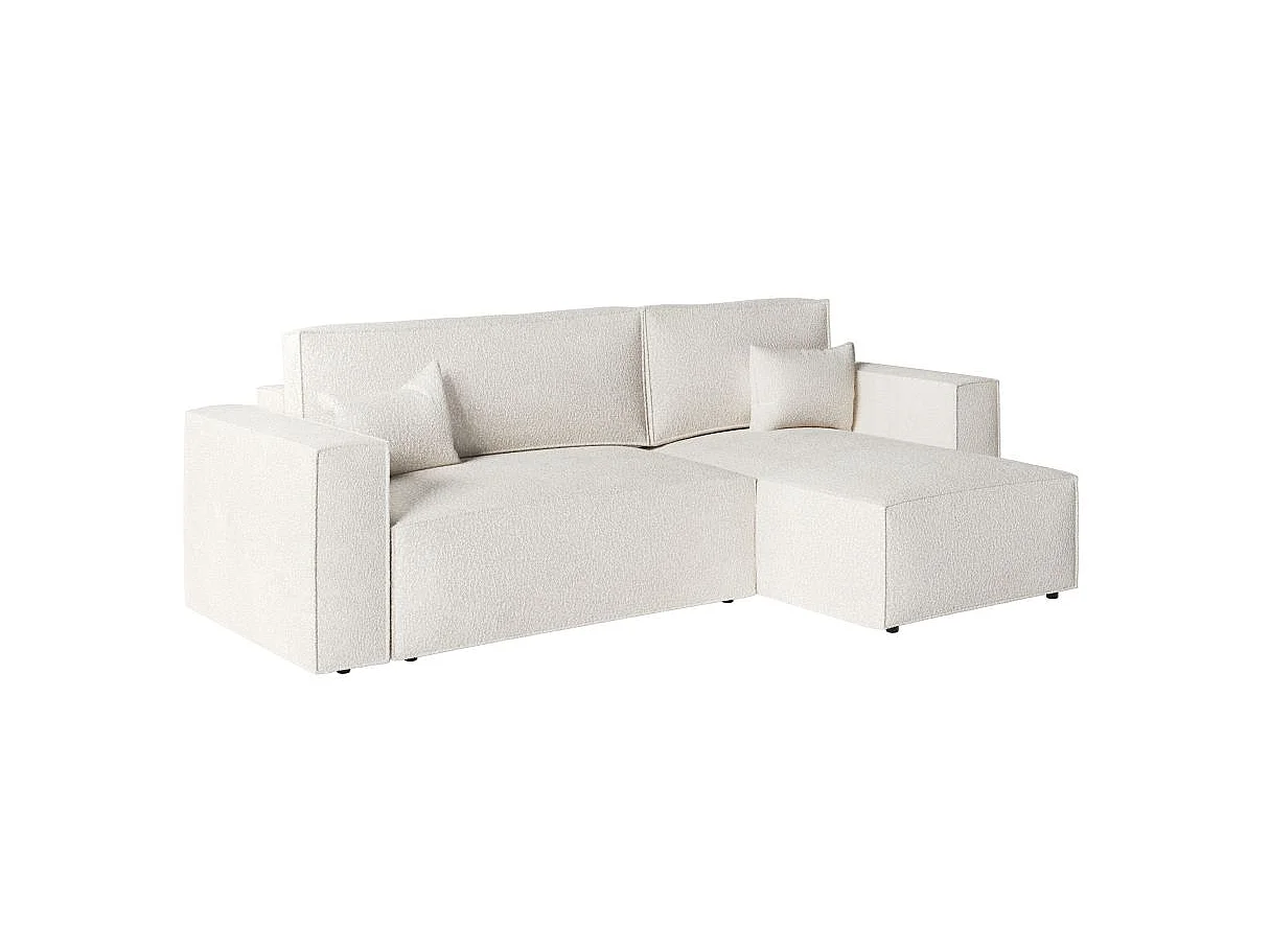 Canapé d'angle convertible 3 places avec coffre en tissu blanc