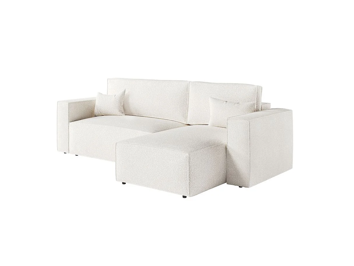 Canapé d'angle convertible 3 places avec coffre en tissu blanc