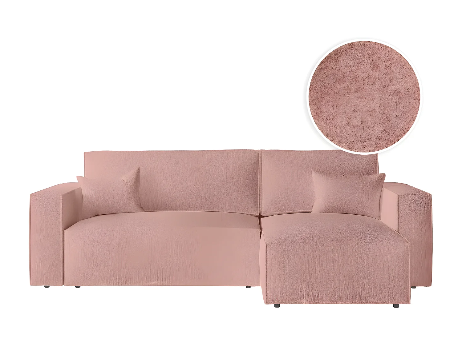Canapé d'angle 3 places convertible réversible Clarisse avec coffre en tissu bouclette - Rose - L269 x P159 x H89cm - Loungitude