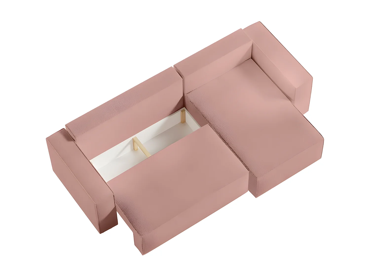 Canapé d'angle 3 places convertible réversible Clarisse avec coffre en tissu bouclette - Rose - L269 x P159 x H89cm - Loungitude