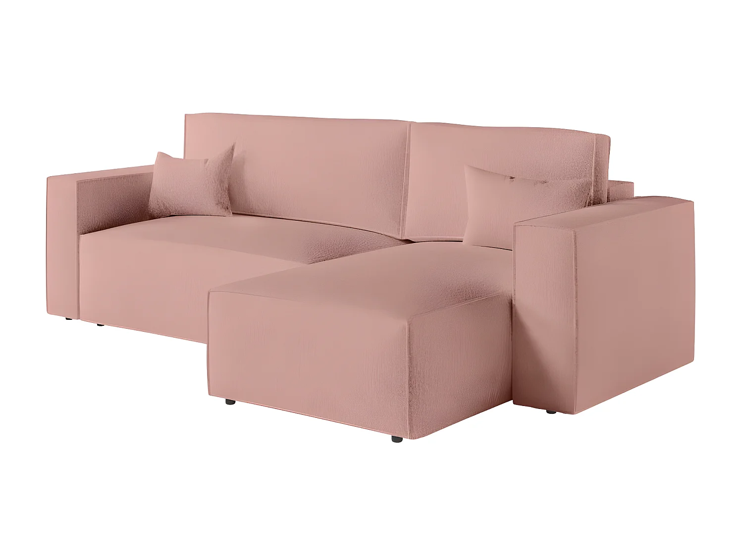 Canapé d'angle 3 places convertible réversible Clarisse avec coffre en tissu bouclette - Rose - L269 x P159 x H89cm - Loungitude