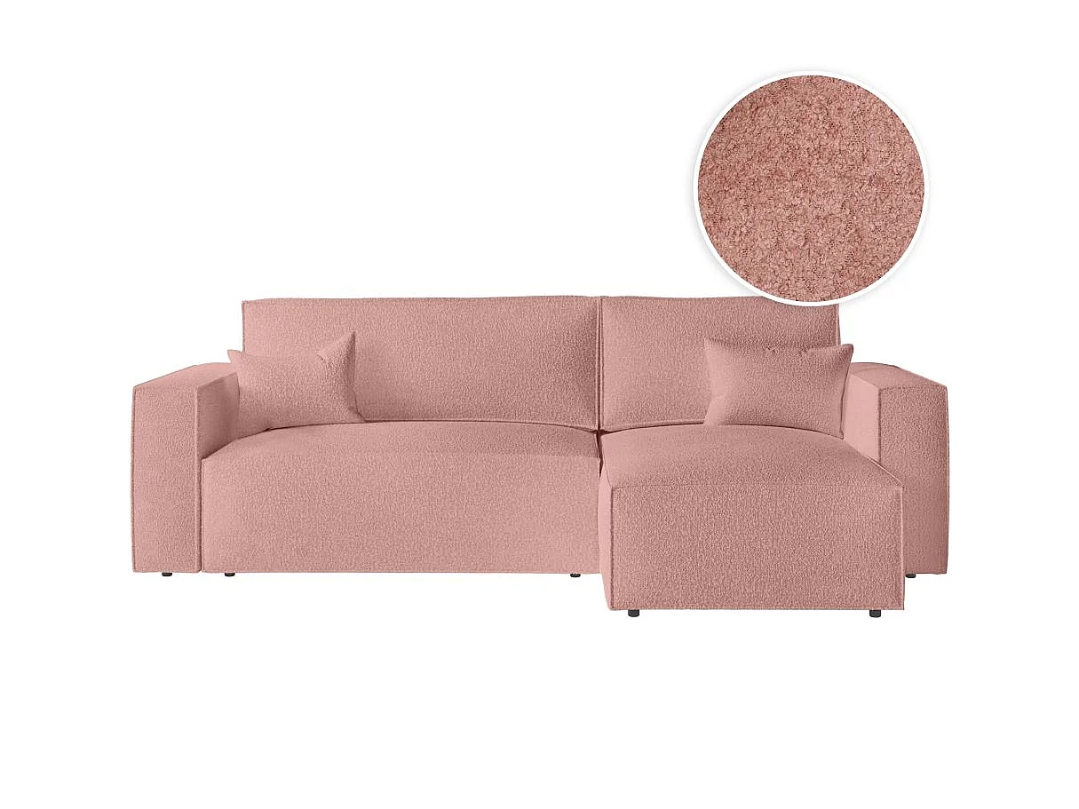 Canapé d'angle convertible 3 places avec coffre en tissu rose