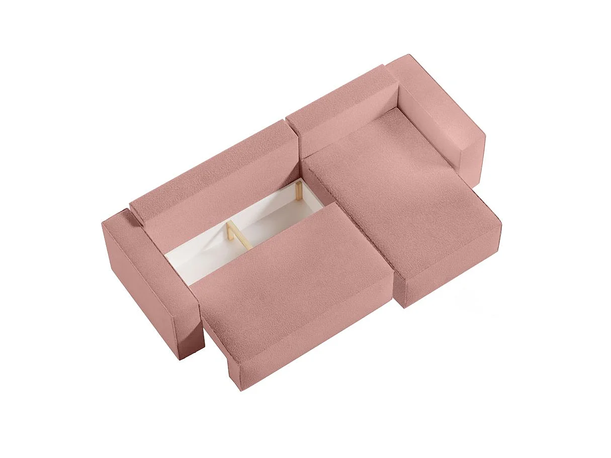 Canapé d'angle convertible 3 places avec coffre en tissu rose