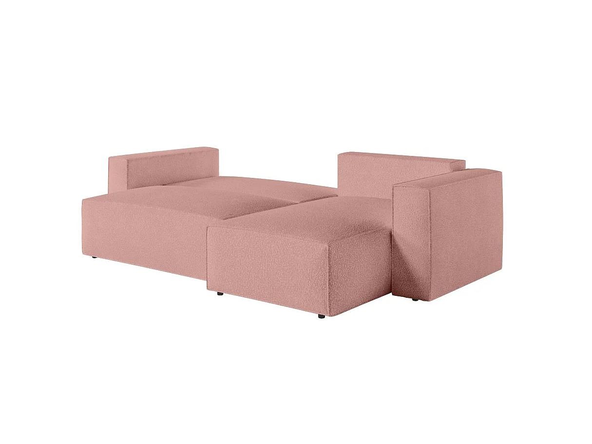 Canapé d'angle convertible 3 places avec coffre en tissu rose