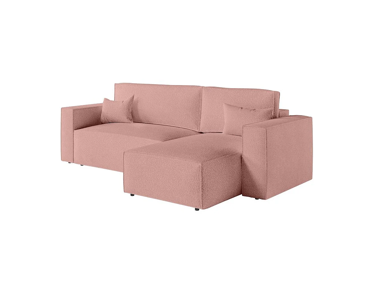 Canapé d'angle convertible 3 places avec coffre en tissu rose