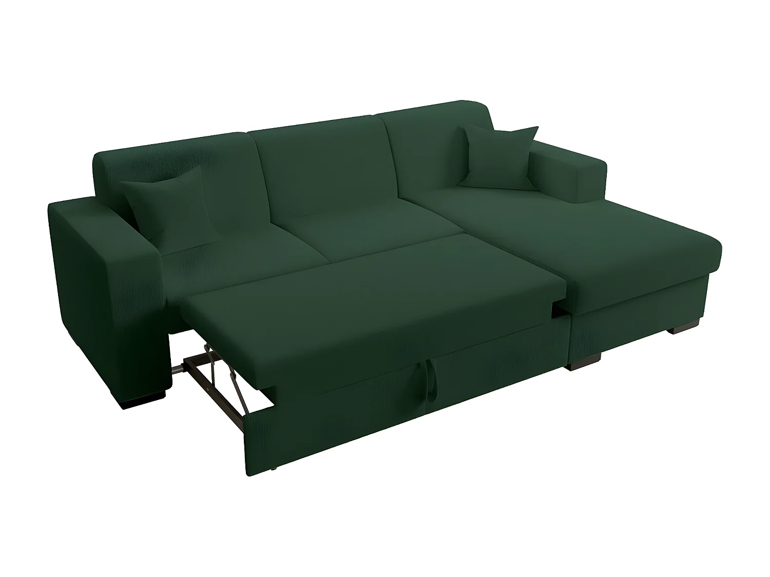 Canapé d'angle droit 4 places Fuji XL convertible avec coffre en tissu bouclette - Vert - L262 x P157 x H83cm - Loungitude
