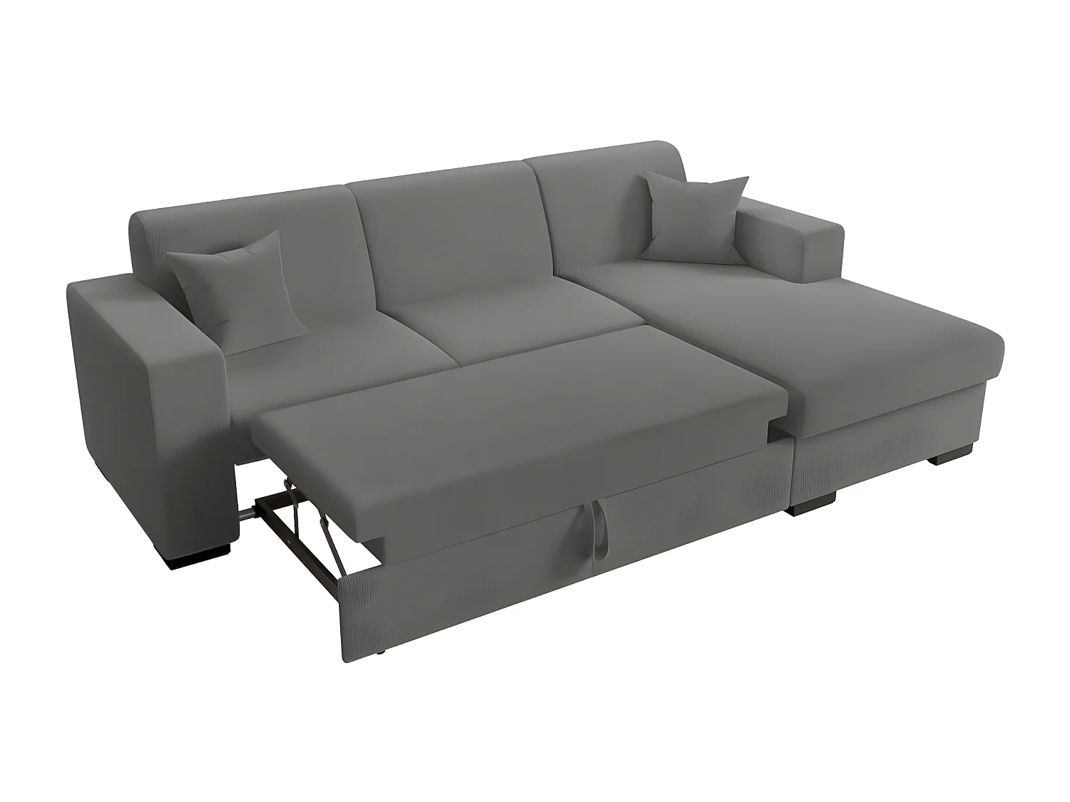 Canapé d'angle droit 4 places Fuji XL convertible avec coffre en tissu bouclette - Gris - L262 x P157 x H83cm - Loungitude