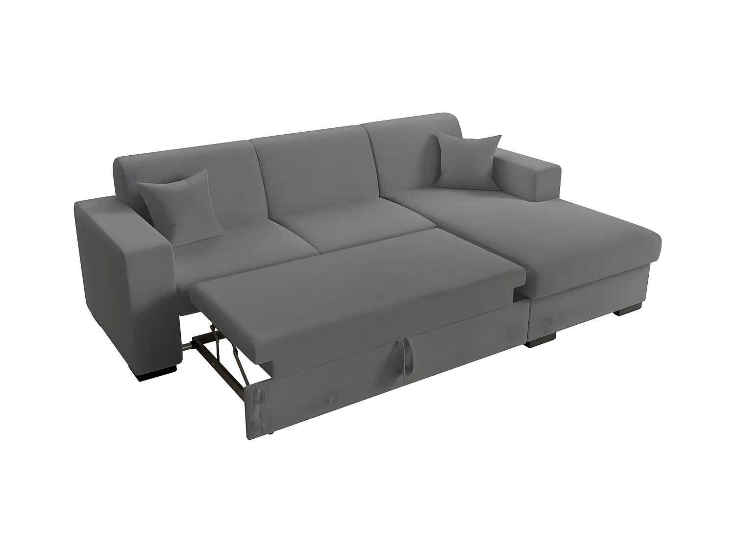 Canapé d'angle droit 4 places Fuji XL convertible avec coffre en tissu bouclette - Gris - L262 x P157 x H83cm - Loungitude