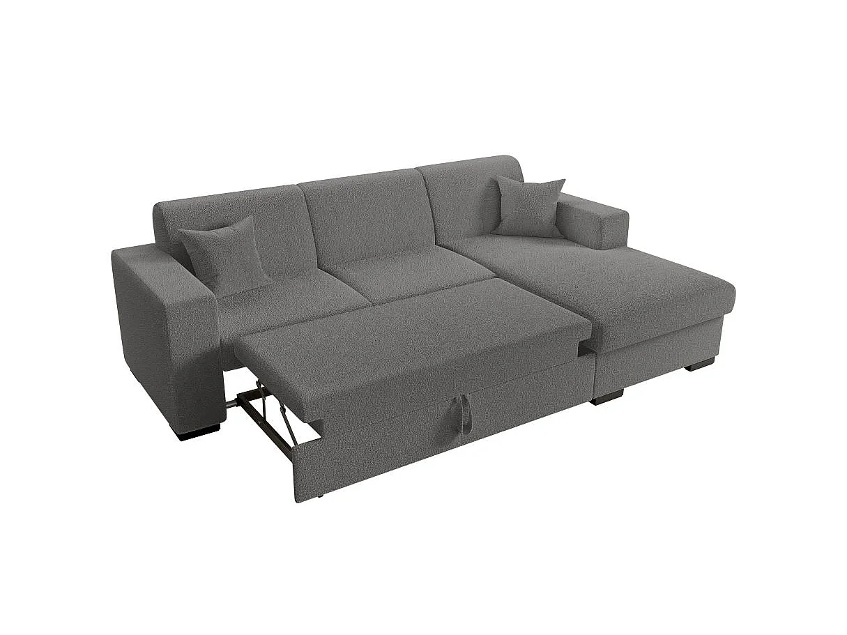 Canapé d'angle convertible 4 places avec coffre en tissu gris FUJI