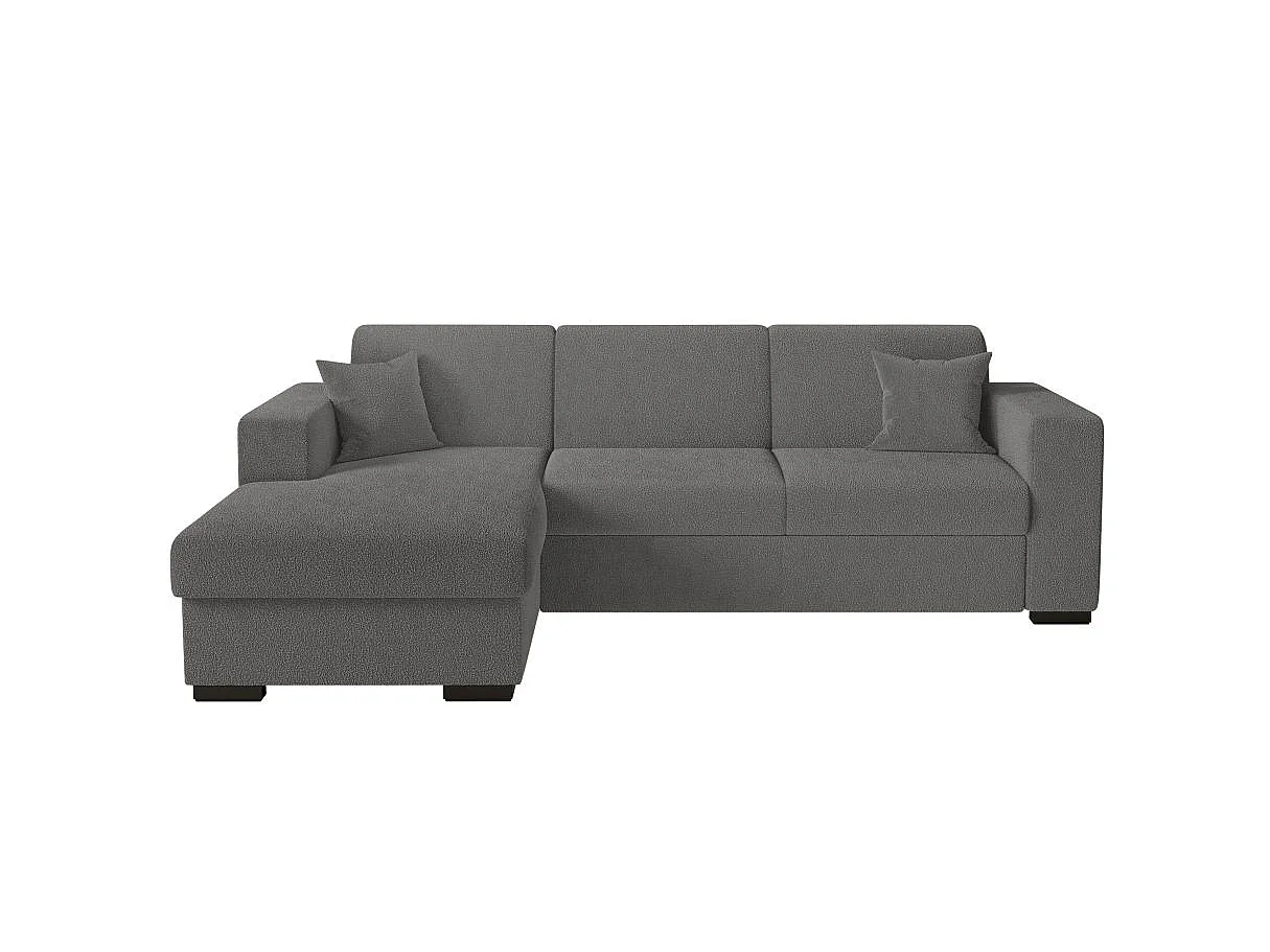 Canapé d'angle convertible 4 places avec coffre en tissu gris FUJI