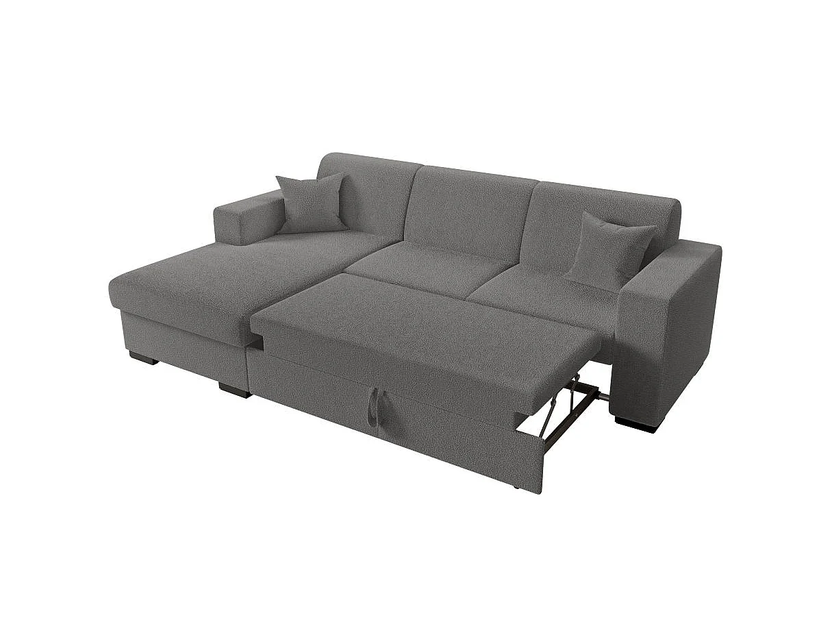 Canapé d'angle convertible 4 places avec coffre en tissu gris FUJI
