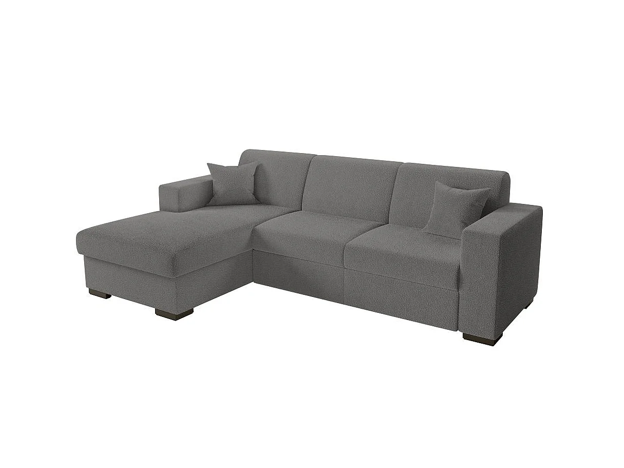 Canapé d'angle convertible 4 places avec coffre en tissu gris FUJI