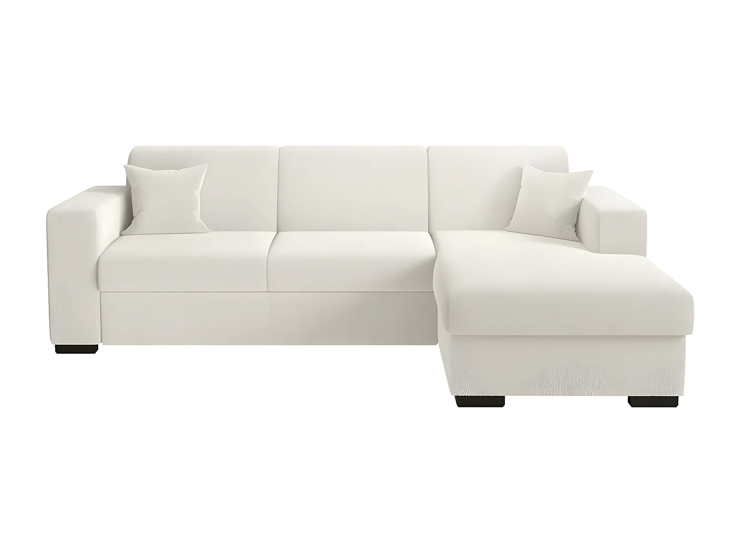 Canapé d'angle droit 4 places Fuji XL convertible avec coffre en tissu bouclette - Blanc - L262 x P157 x H83cm - Loungitude