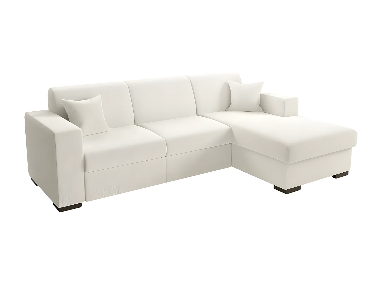 Canapé d'angle droit 4 places Fuji XL convertible avec coffre en tissu bouclette - Blanc - L262 x P157 x H83cm - Loungitude