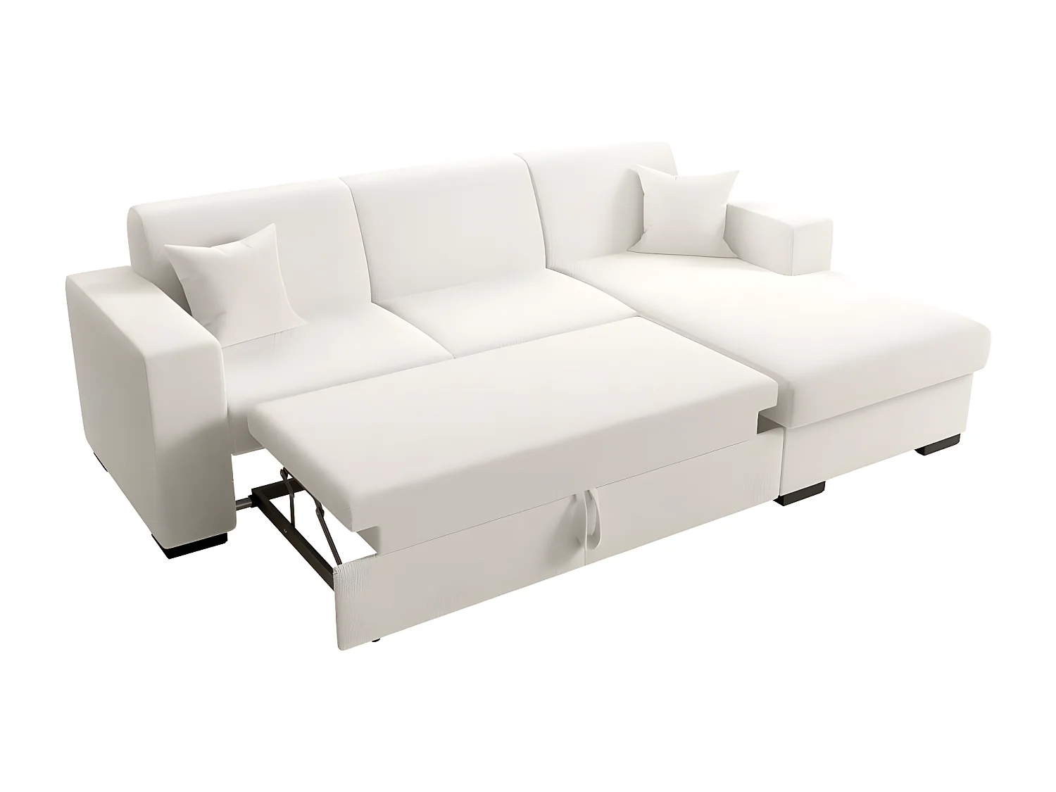 Canapé d'angle droit 4 places Fuji XL convertible avec coffre en tissu bouclette - Blanc - L262 x P157 x H83cm - Loungitude