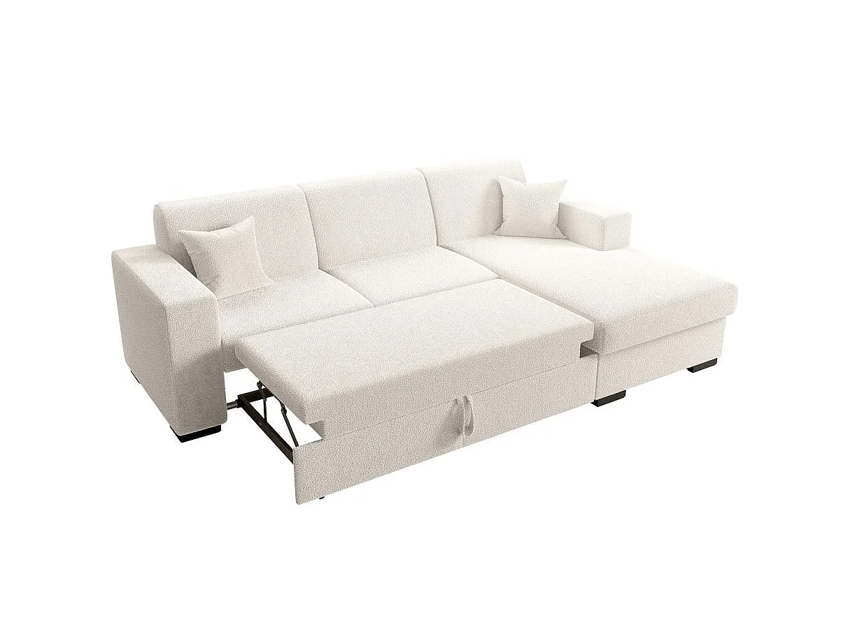 Canapé d'angle convertible 4 places avec coffre en tissu blanc FUJI