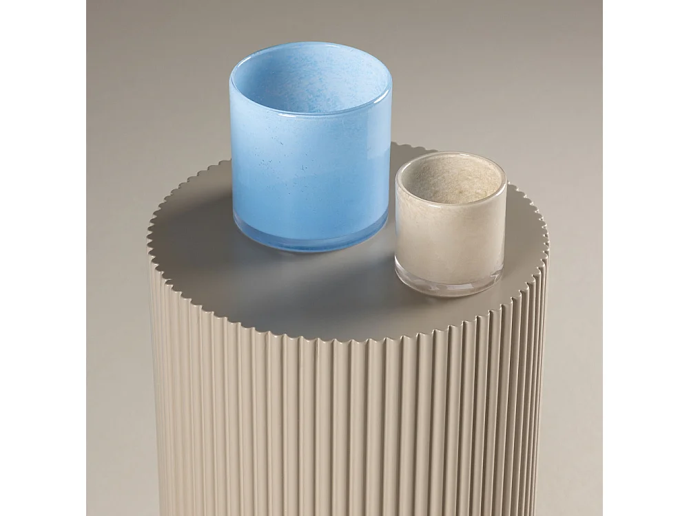 Mesa de rincón Lenox Ø30cm pedestal beige.