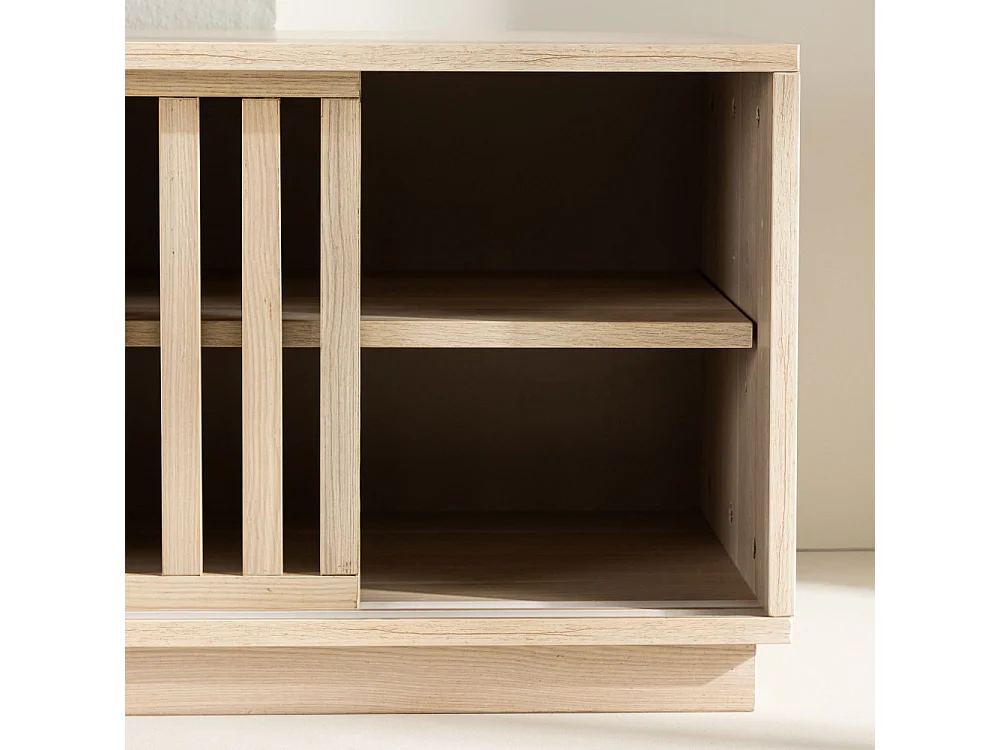 Meuble TV Design Nervuré "Lugo" 180cm Naturel