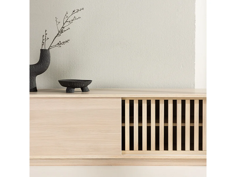 Meuble TV Design Nervuré "Lugo" 180cm Naturel