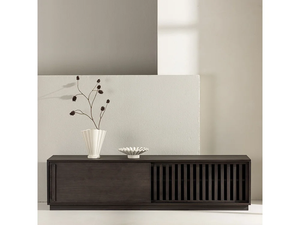 Meuble TV Design Nervuré "Lugo" 180cm Marron