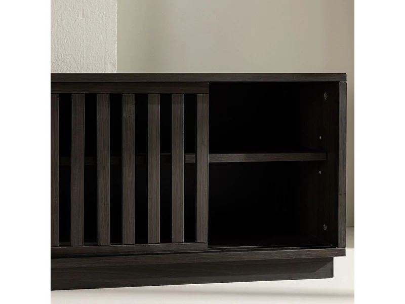 Meuble TV Design Nervuré "Lugo" 180cm Marron