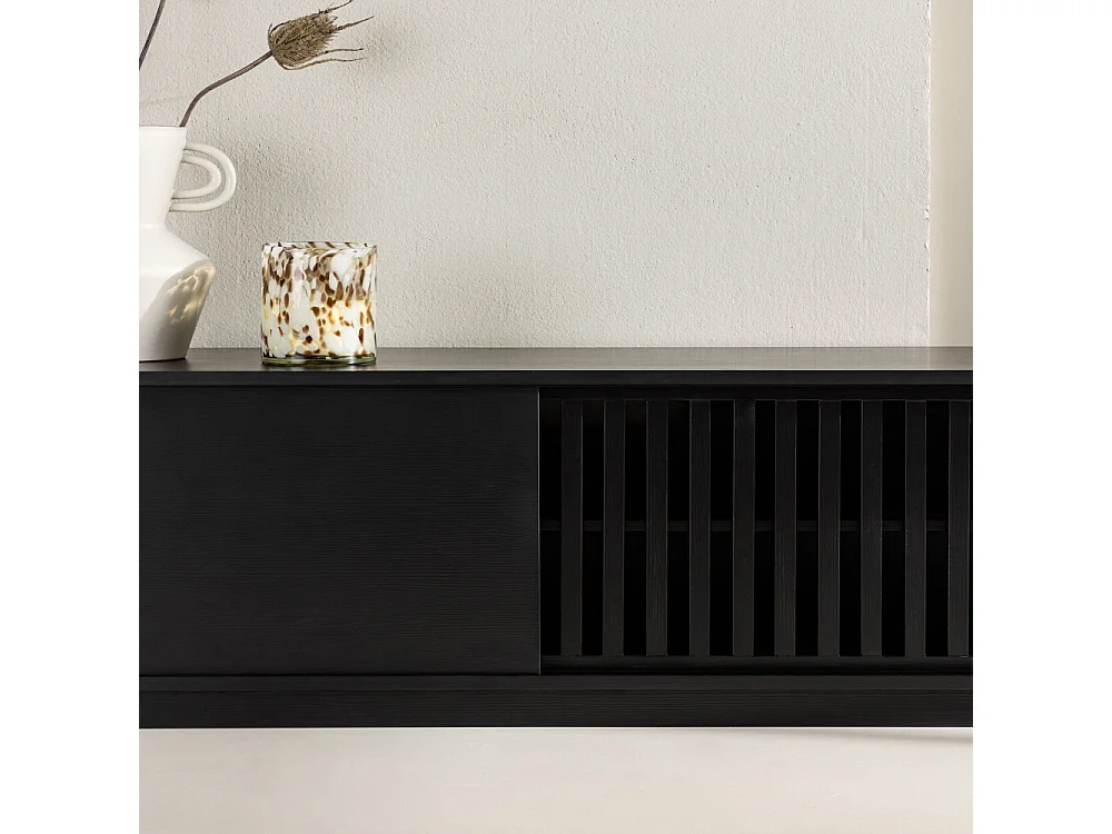 Meuble TV Design Nervuré "Lugo" 180cm Noir