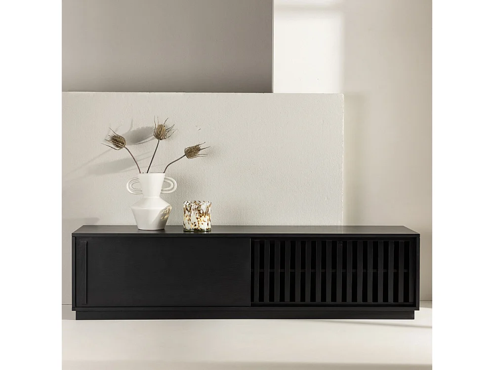 Meuble TV Design Nervuré "Lugo" 180cm Noir