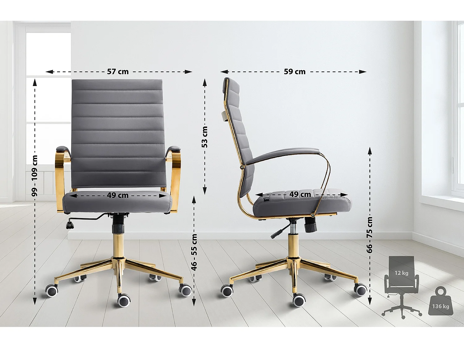 Chaise de bureau - Similicuir - Gris - Havanna