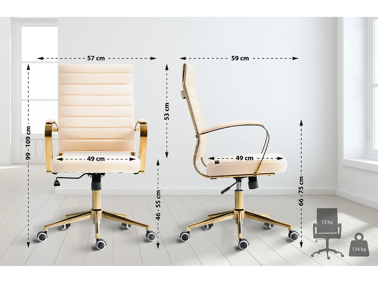 Bureaustoel - Kunstleer - creme - Havanna