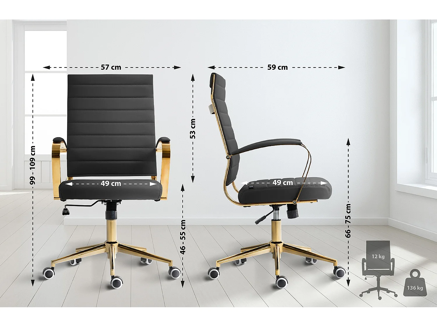 Chaise de bureau - Similicuir - Noir - Havanna