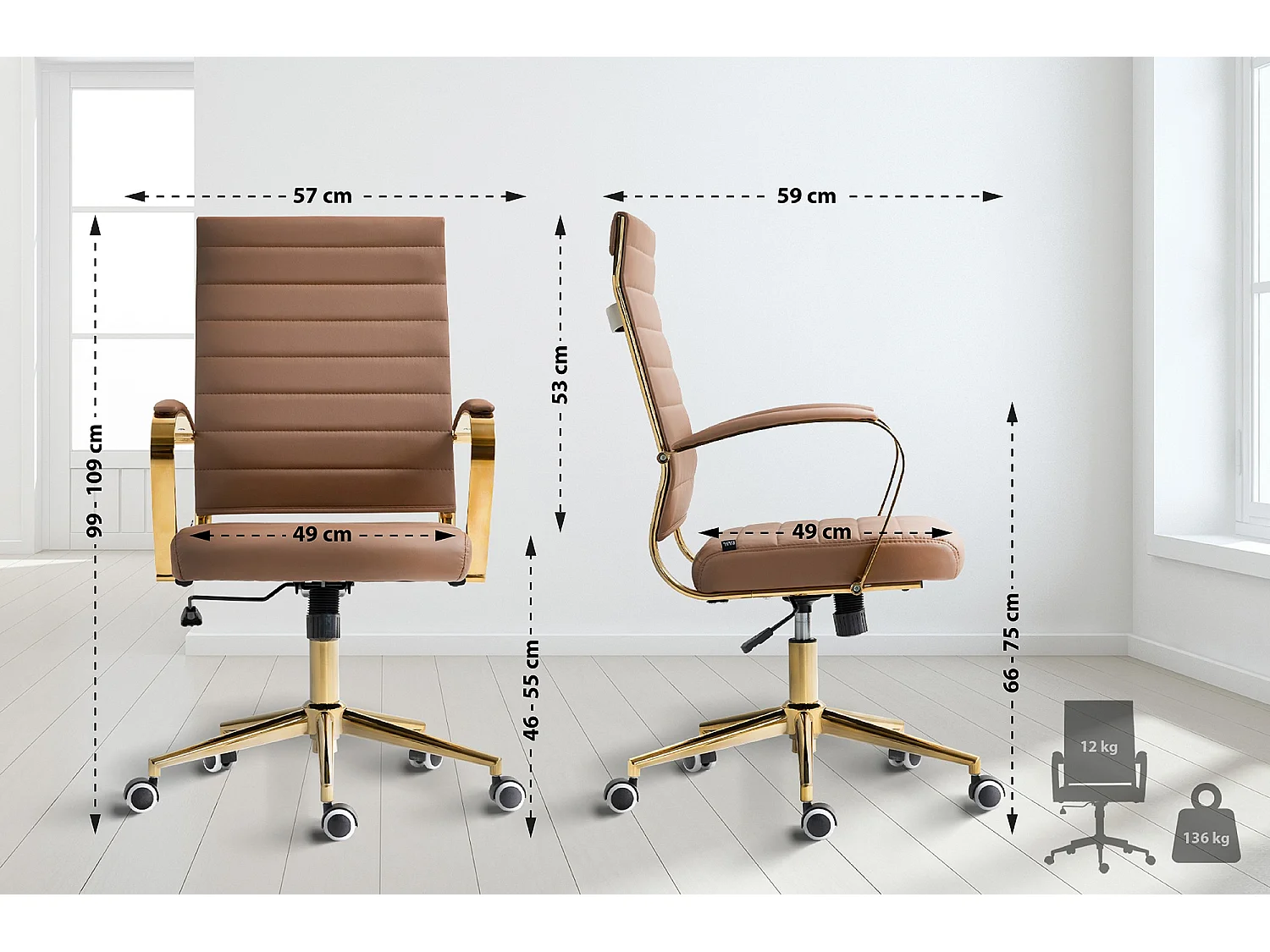 Chaise de bureau - Similicuir - Marron clair - Havanna