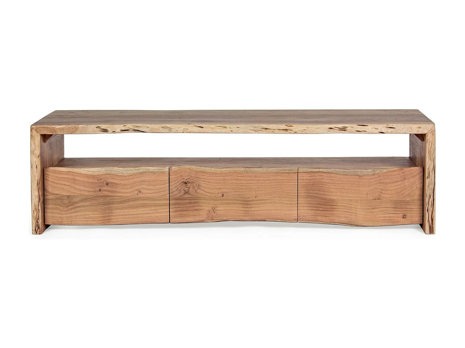 Meuble TV en bois d'acacia naturel 3 tiroirs 1 niche L160 - MIMOSA