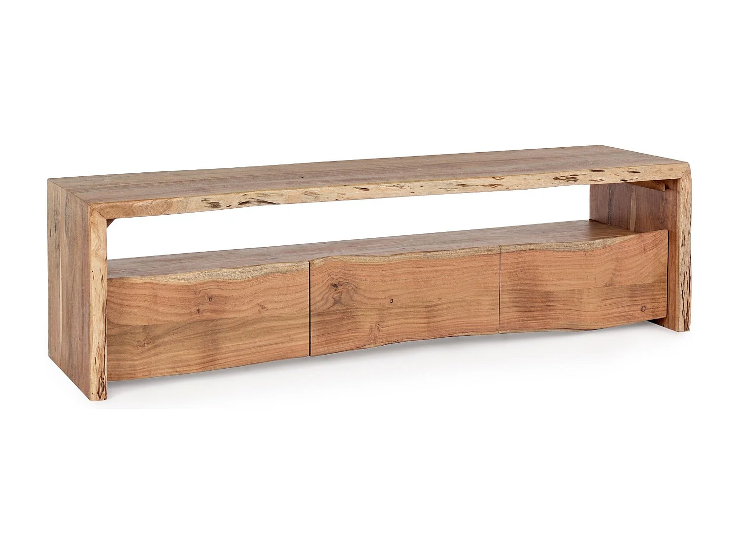 Meuble TV en bois d'acacia naturel 3 tiroirs 1 niche L160 - MIMOSA