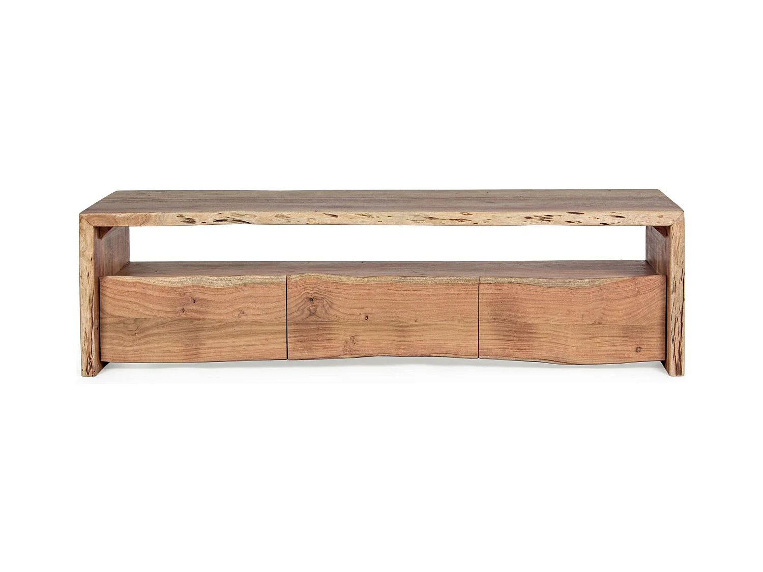 Meuble TV en bois d'acacia naturel 3 tiroirs 1 niche L160 - MIMOSA