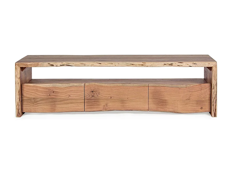 Meuble TV en bois d'acacia naturel 3 tiroirs 1 niche L160 - MIMOSA